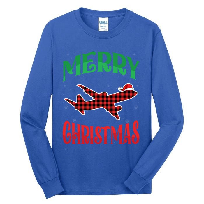 Merry Christmas Aviation Santa Hat Airplane Pilots Xmas Gift Tall Long Sleeve T-Shirt