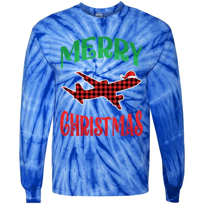 Merry Christmas Aviation Santa Hat Airplane Pilots Xmas Gift Tie-Dye Long Sleeve Shirt