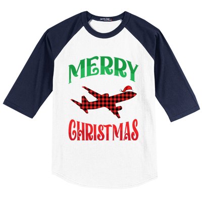 Merry Christmas Aviation Santa Hat Airplane Pilots Xmas Gift Baseball Sleeve Shirt