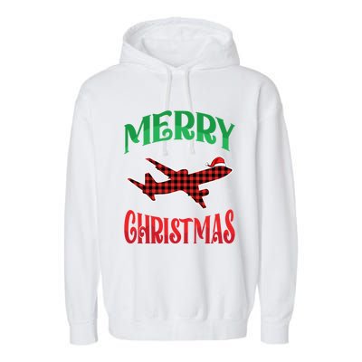 Merry Christmas Aviation Santa Hat Airplane Pilots Xmas Gift Garment-Dyed Fleece Hoodie