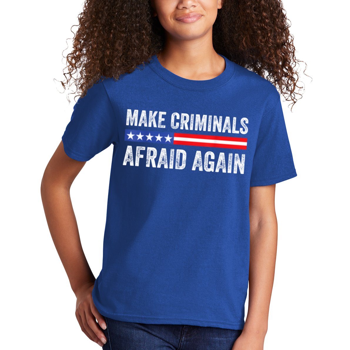 Make Criminals Afraid Again USA Rights Sarcastic US Flag Kids T-Shirt