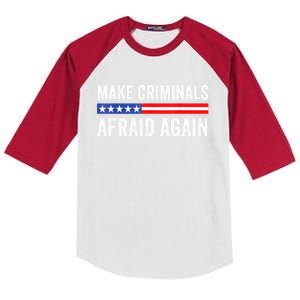 Make Criminals Afraid Again USA Rights Sarcastic US Flag Kids Colorblock Raglan Jersey