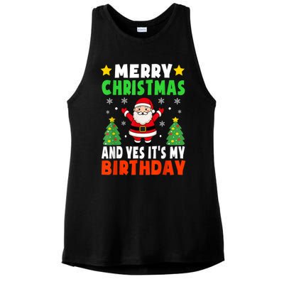 Merry Christmas And Yes It's My Birthday Christmas Party Ladies PosiCharge Tri-Blend Wicking Tank