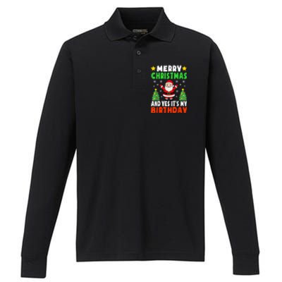 Merry Christmas And Yes It's My Birthday Christmas Party Performance Long Sleeve Polo