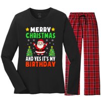 Merry Christmas And Yes It's My Birthday Christmas Party Women's Long Sleeve Flannel Pajama Set 