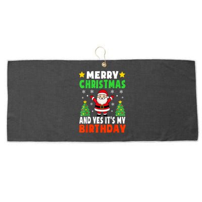 Merry Christmas And Yes It's My Birthday Christmas Party Large Microfiber Waffle Golf Towel