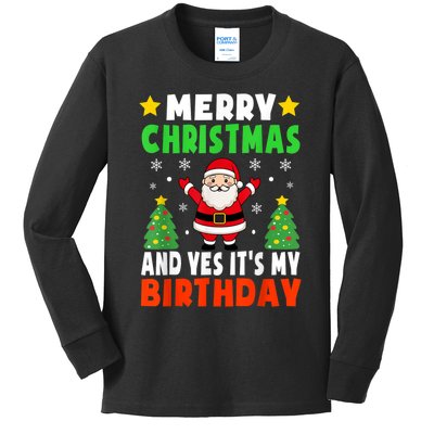 Merry Christmas And Yes It's My Birthday Christmas Party Kids Long Sleeve Shirt