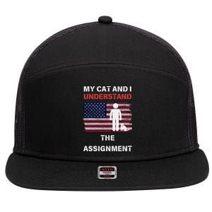 My Cat And I Understand The Assignment Usa Flag 7 Panel Mesh Trucker Snapback Hat