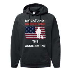 My Cat And I Understand The Assignment Usa Flag Performance Fleece Hoodie