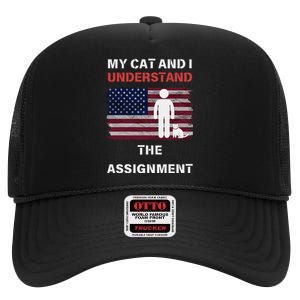 My Cat And I Understand The Assignment Usa Flag High Crown Mesh Back Trucker Hat