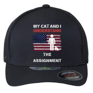 My Cat And I Understand The Assignment Usa Flag Flexfit Unipanel Trucker Cap