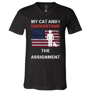 My Cat And I Understand The Assignment Usa Flag V-Neck T-Shirt