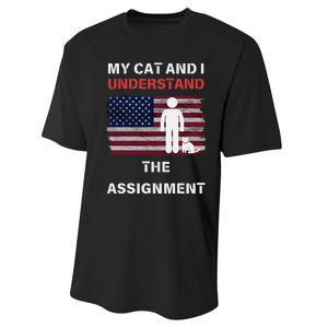 My Cat And I Understand The Assignment Usa Flag Performance Sprint T-Shirt