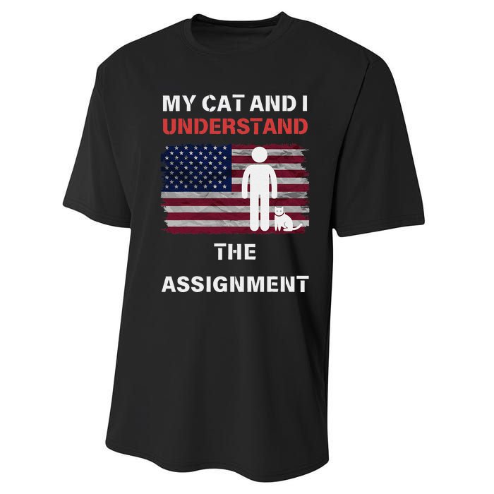 My Cat And I Understand The Assignment Usa Flag Performance Sprint T-Shirt