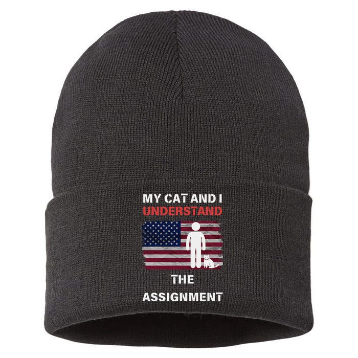 My Cat And I Understand The Assignment Usa Flag Sustainable Knit Beanie