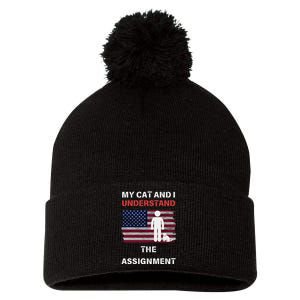 My Cat And I Understand The Assignment Usa Flag Pom Pom 12in Knit Beanie