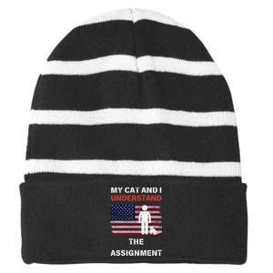 My Cat And I Understand The Assignment Usa Flag Striped Beanie with Solid Band