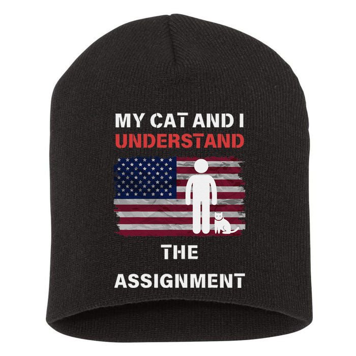 My Cat And I Understand The Assignment Usa Flag Short Acrylic Beanie