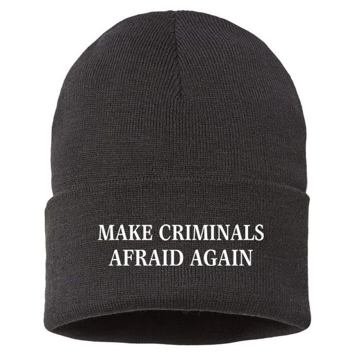 Make Criminals Afraid Again USA Rights Sarcastic US Flag Sustainable Knit Beanie