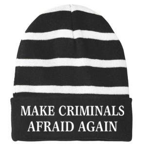 Make Criminals Afraid Again USA Rights Sarcastic US Flag Striped Beanie with Solid Band