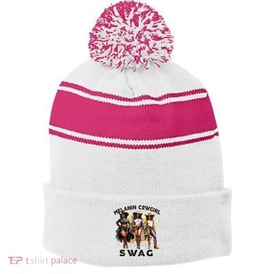 Melanin Cowgirls African Melanin Cowgirl Swag Juneteenth Stripe Pom Pom Beanie