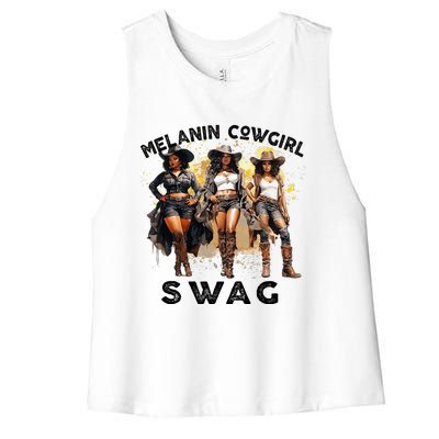 Melanin Cowgirls African Melanin Cowgirl Swag Juneteenth Women's Racerback Cropped Tank