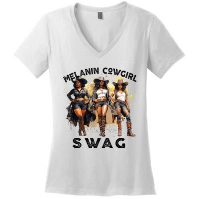 Melanin Cowgirls African Melanin Cowgirl Swag Juneteenth Women's V-Neck T-Shirt