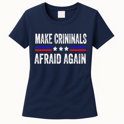 Make Criminals Afraid Again USA Rights Sarcastic US Flag Womens T-Shirt