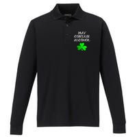 May Contain Alcohol Funny St. Saint Patrick's Day Performance Long Sleeve Polo