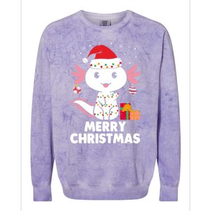 Merry Christmas Axolotl Santa Hat Christmas Salamander Fish Colorblast Crewneck Sweatshirt