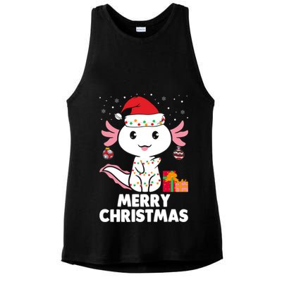 Merry Christmas Axolotl Santa Hat Christmas Salamander Fish Ladies PosiCharge Tri-Blend Wicking Tank