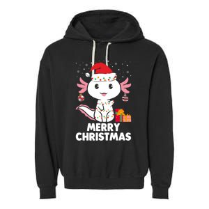 Merry Christmas Axolotl Santa Hat Christmas Salamander Fish Garment-Dyed Fleece Hoodie