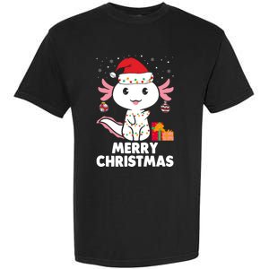 Merry Christmas Axolotl Santa Hat Christmas Salamander Fish Garment-Dyed Heavyweight T-Shirt