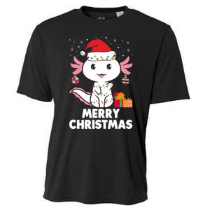 Merry Christmas Axolotl Santa Hat Christmas Salamander Fish Cooling Performance Crew T-Shirt