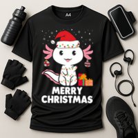 Merry Christmas Axolotl Santa Hat Christmas Salamander Fish Cooling Performance Crew T-Shirt