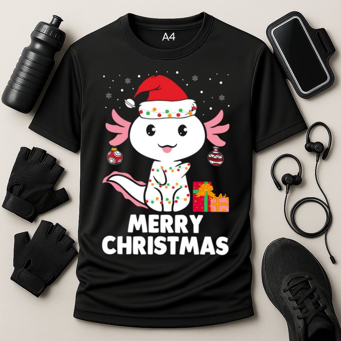 Merry Christmas Axolotl Santa Hat Christmas Salamander Fish Cooling Performance Crew T-Shirt