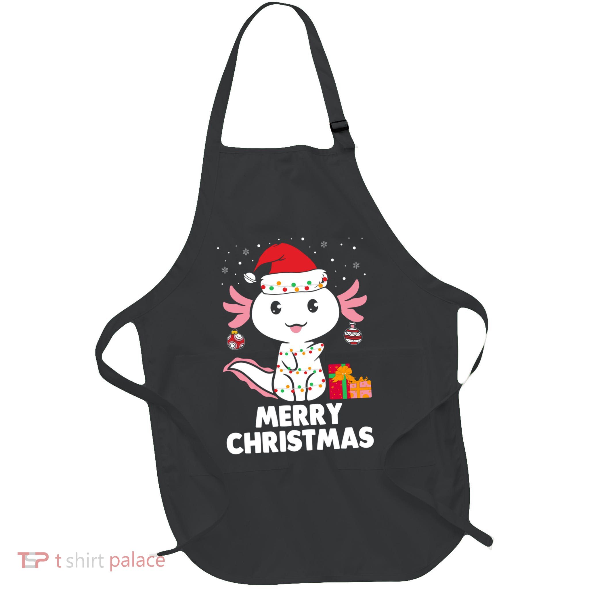 Merry Christmas Axolotl Santa Hat Christmas Salamander Fish Apron