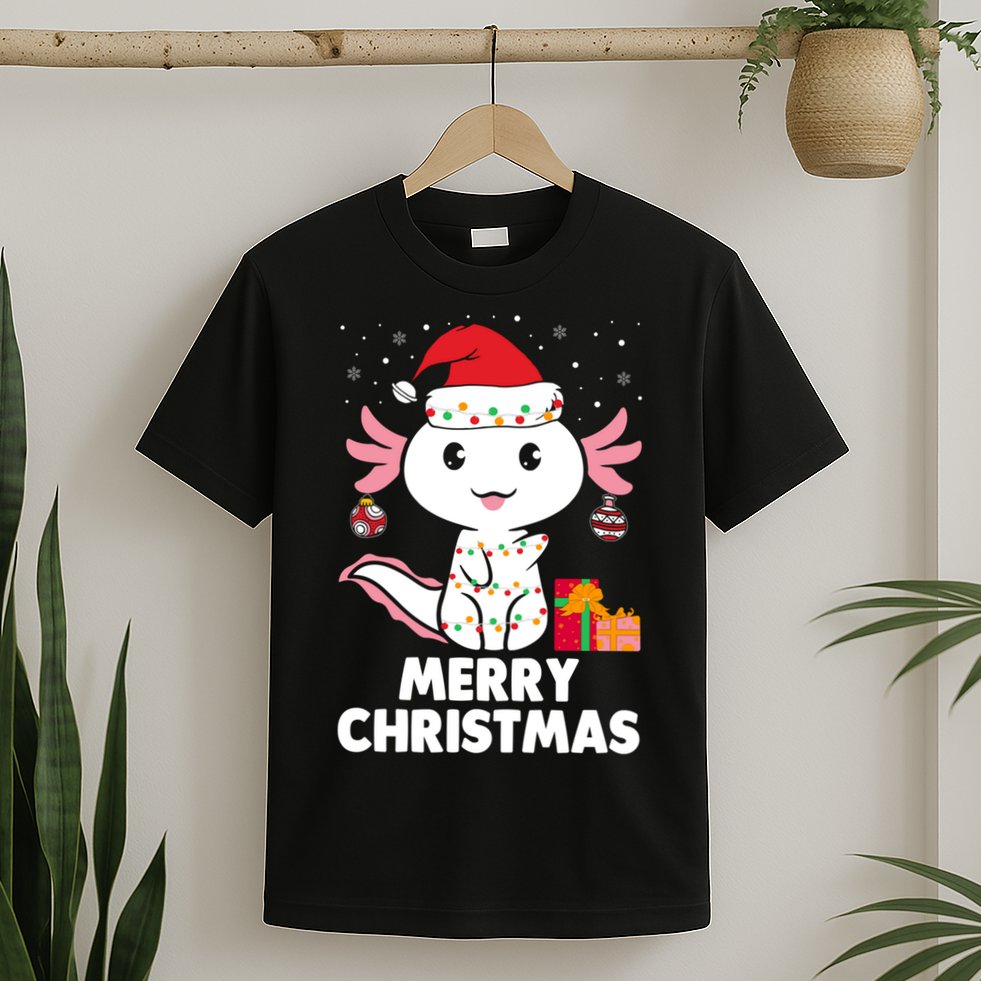 Merry Christmas Axolotl Santa Hat Christmas Salamander Fish T-Shirt