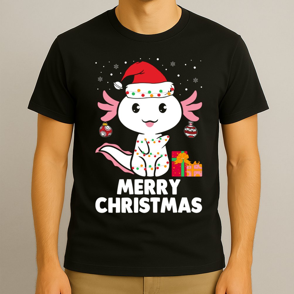 Merry Christmas Axolotl Santa Hat Christmas Salamander Fish T-Shirt