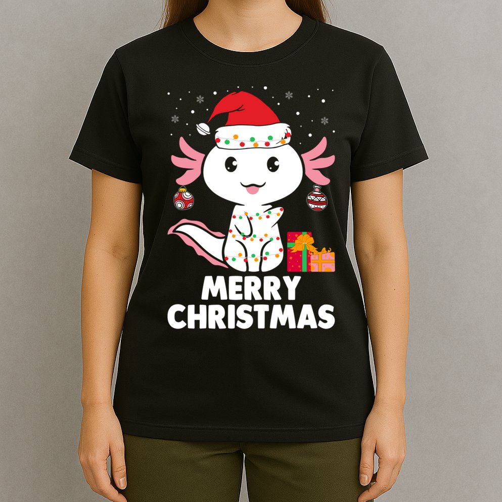 Merry Christmas Axolotl Santa Hat Christmas Salamander Fish T-Shirt