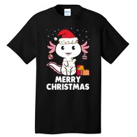 Merry Christmas Axolotl Santa Hat Christmas Salamander Fish Tall T-Shirt