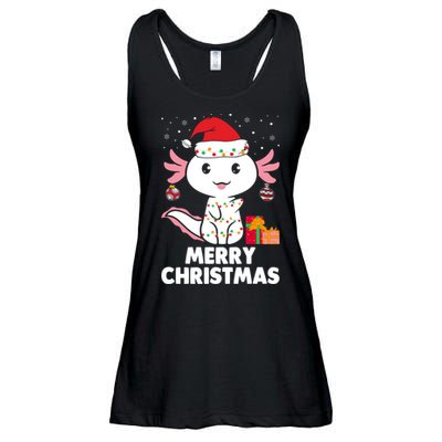Merry Christmas Axolotl Santa Hat Christmas Salamander Fish Ladies Essential Flowy Tank