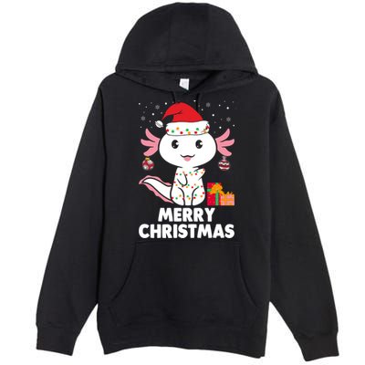 Merry Christmas Axolotl Santa Hat Christmas Salamander Fish Premium Pullover Hoodie