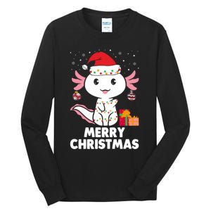 Merry Christmas Axolotl Santa Hat Christmas Salamander Fish Tall Long Sleeve T-Shirt