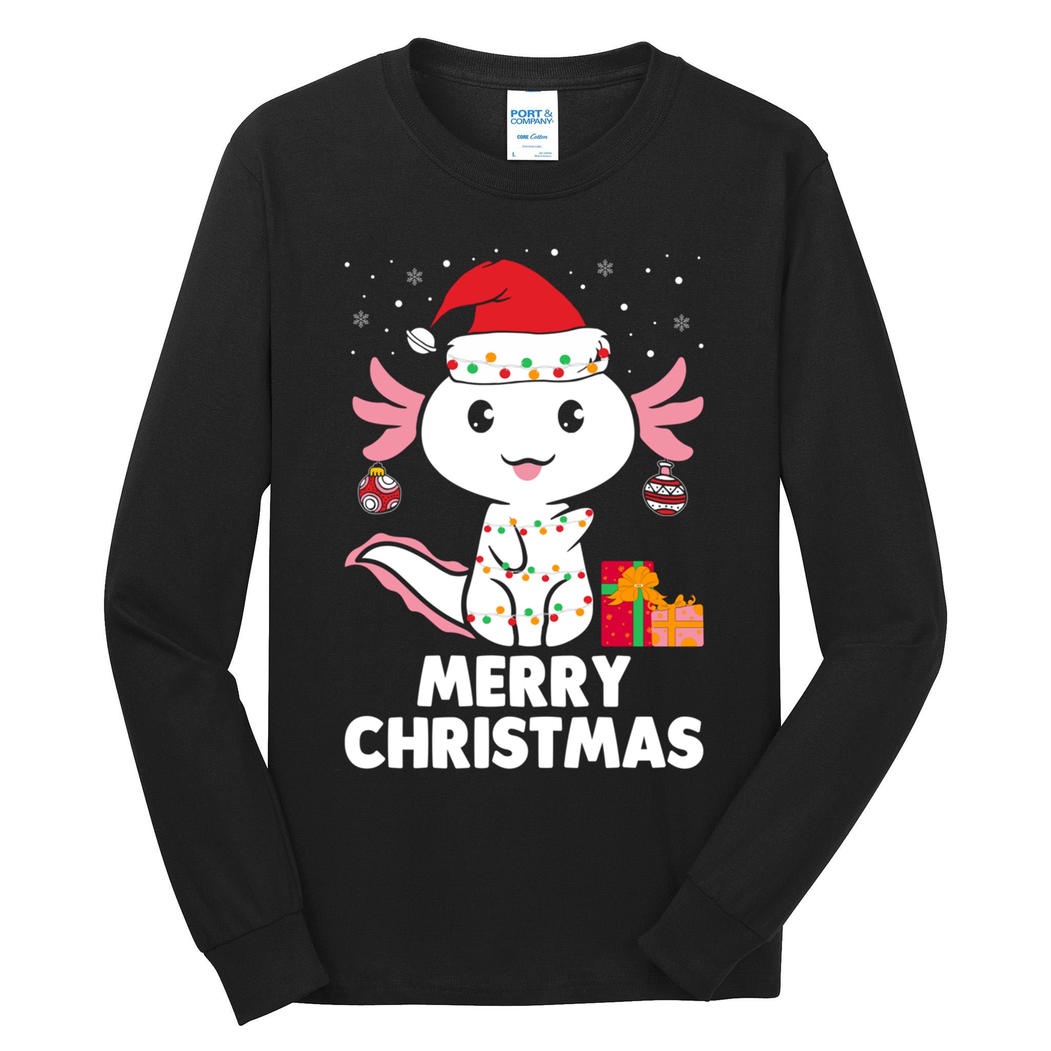Merry Christmas Axolotl Santa Hat Christmas Salamander Fish Tall Long Sleeve T-Shirt