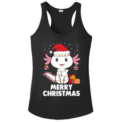 Merry Christmas Axolotl Santa Hat Christmas Salamander Fish Ladies PosiCharge Competitor Racerback Tank