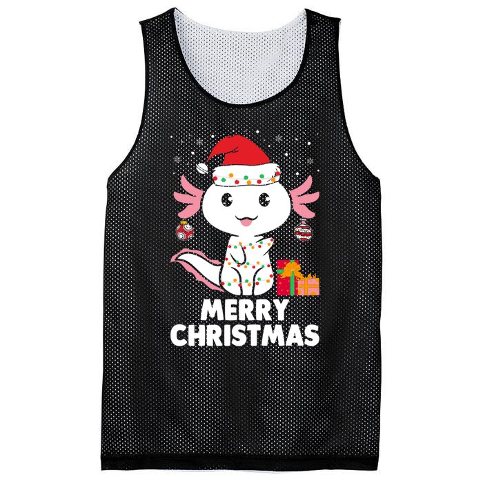 Merry Christmas Axolotl Santa Hat Christmas Salamander Fish Mesh Reversible Basketball Jersey Tank