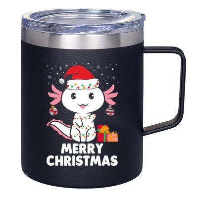 Merry Christmas Axolotl Santa Hat Christmas Salamander Fish 12oz Stainless Steel Coffee Mug