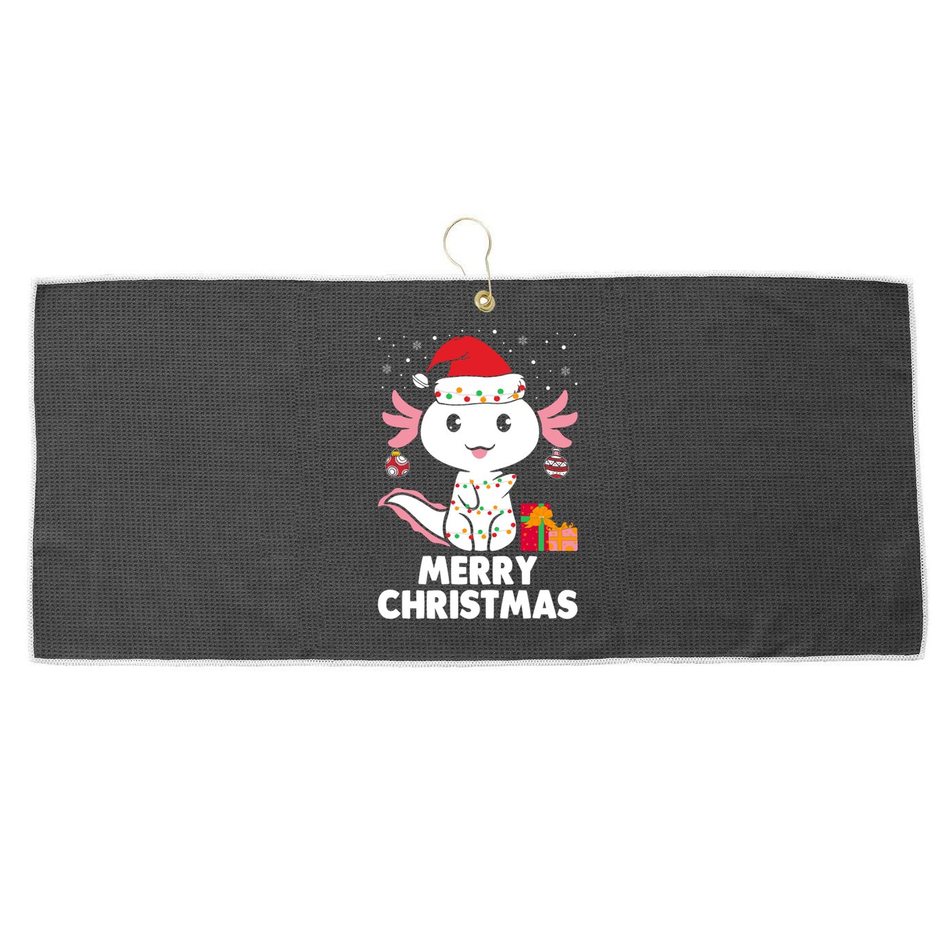 Merry Christmas Axolotl Santa Hat Christmas Salamander Fish Large Microfiber Waffle Golf Towel