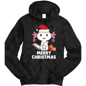 Merry Christmas Axolotl Santa Hat Christmas Salamander Fish Tie Dye Hoodie